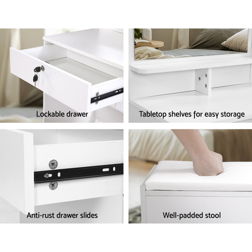 White Dressing Table Set 4 Drawers with Stool