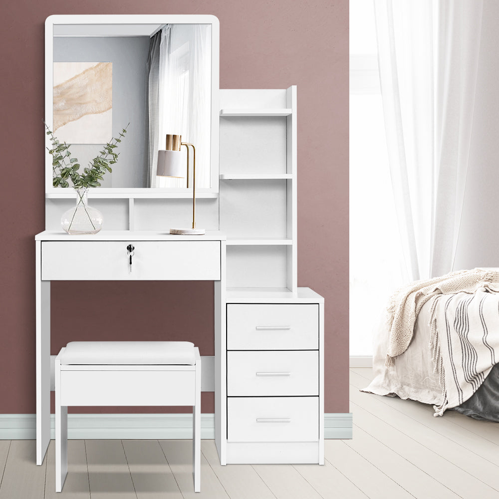 White Dressing Table Set 4 Drawers with Stool
