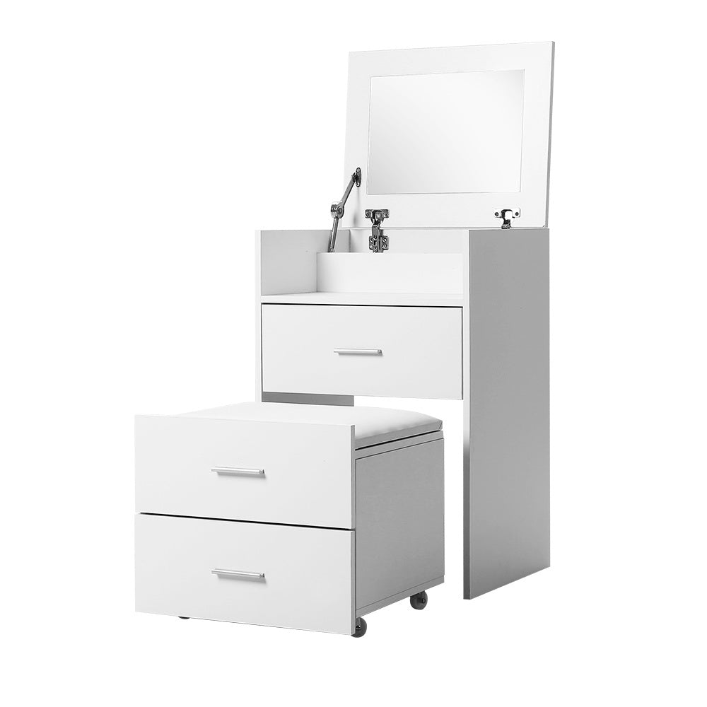 Artiss White Dressing Table and Stool Set with Hidden Mirror