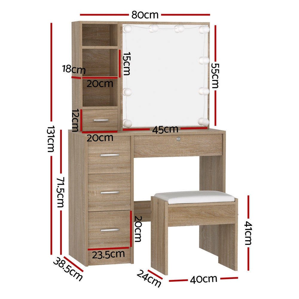 Hollywood Dressing Table Set 10 LED Bulbs Wood