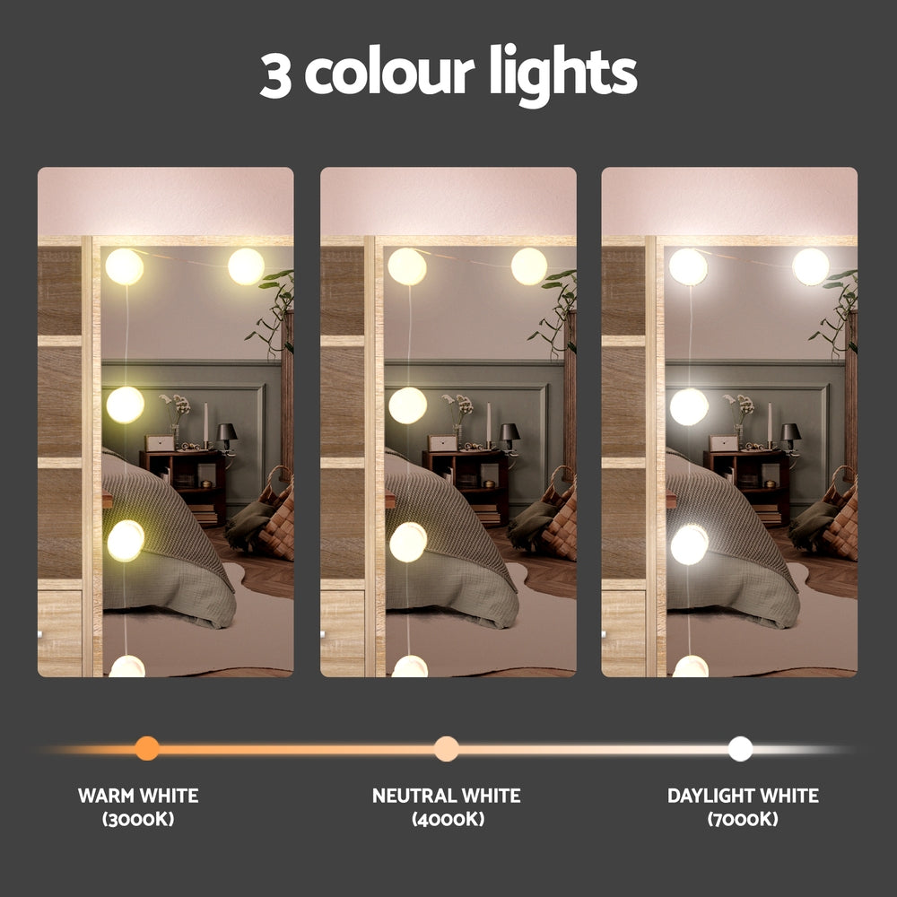 Hollywood Dressing Table Set 10 LED Bulbs Wood