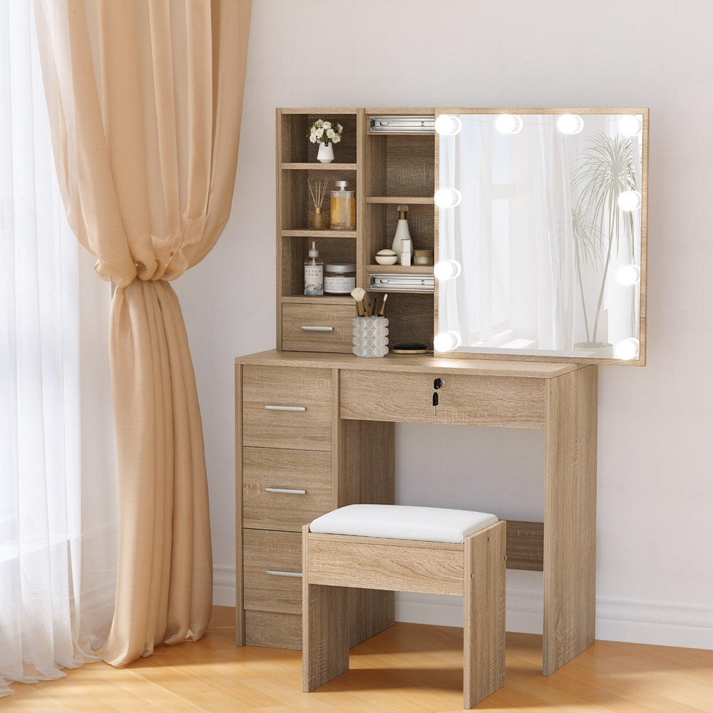 Hollywood Dressing Table Set 10 LED Bulbs Wood