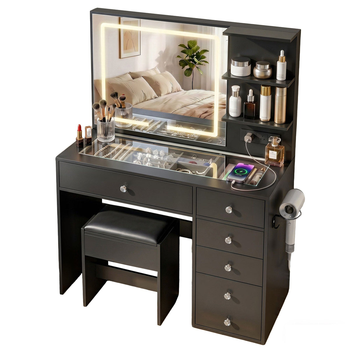 Artiss LED Dressing Table Vanity Desk Set with Stool Black