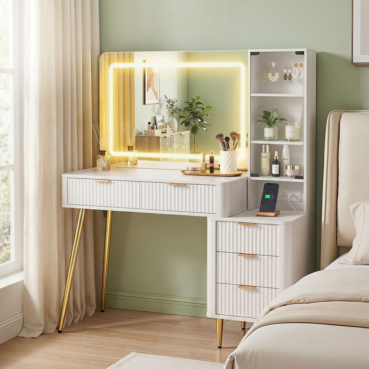 Artiss Dressing Table LED Vanity Desk with Charging Station White