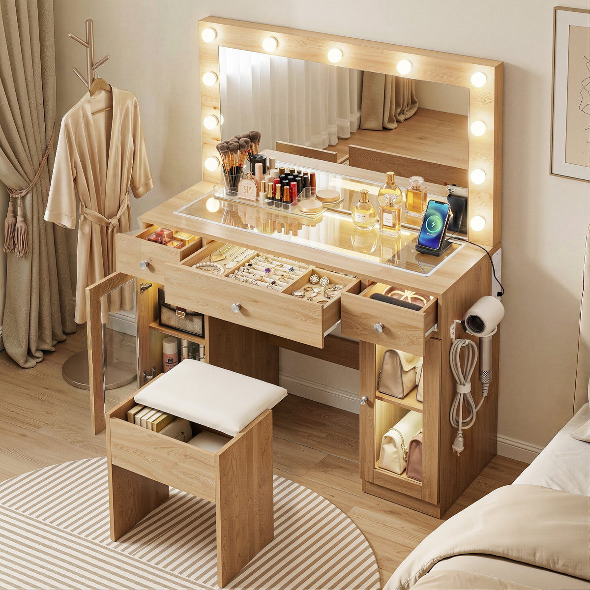 Artiss Dressing Table Vanity Desk Set with LED Mirror Wood