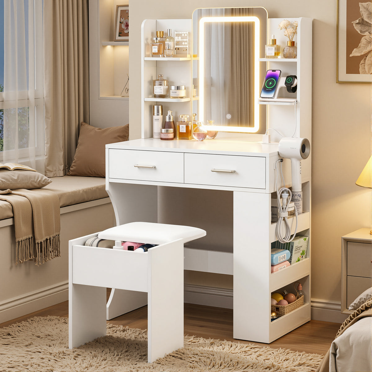 Artiss LED Dressing Table Vanity Desk Set with Stool White