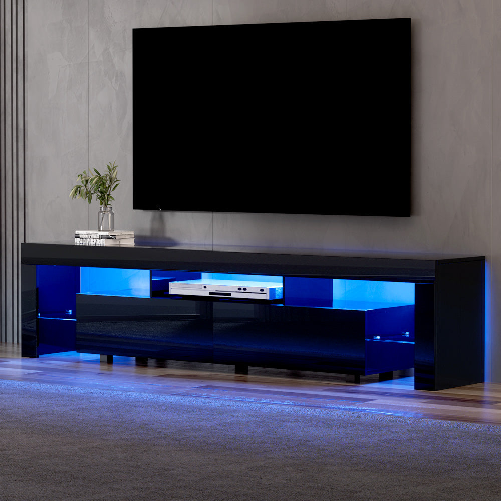 Elo TV Cabinet Entertainment Unit 200cm Black RGB LED Gloss