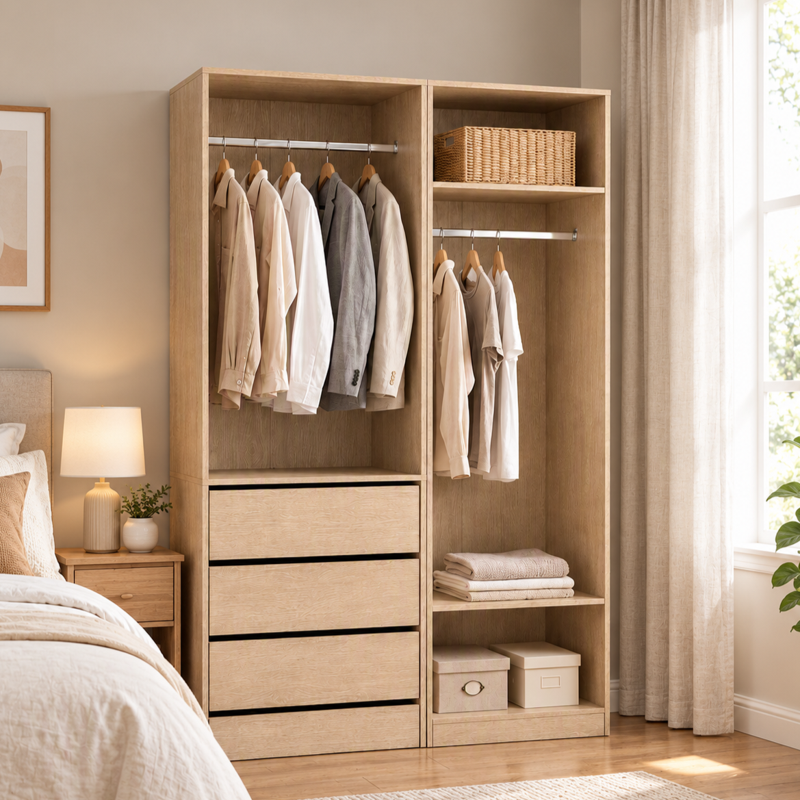Artiss 2 Piece Wardrobe Clothes Closet Storage Organiser Pine