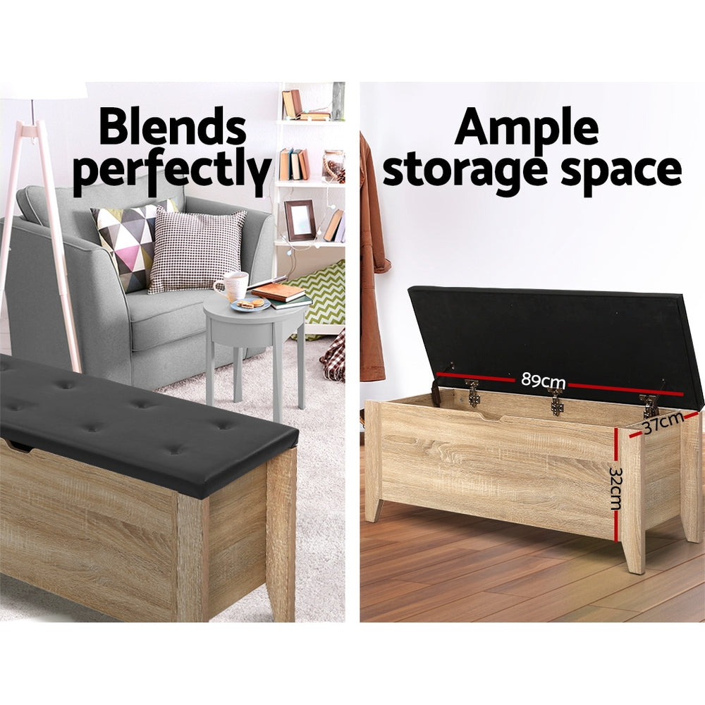 Artiss Oak Leather Storage Ottoman Blanket Box
