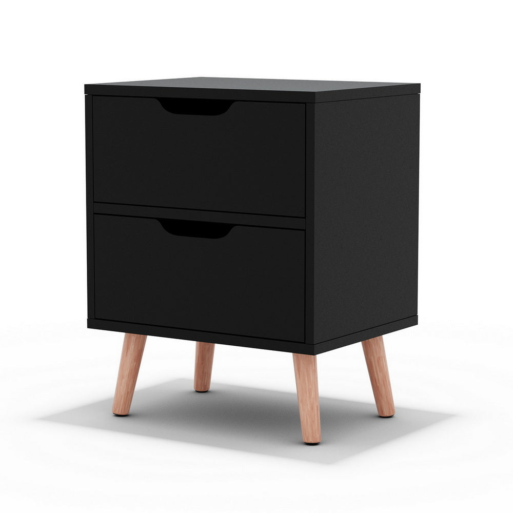 Boden Bedside Table with 2 Drawers, Black Particle Board