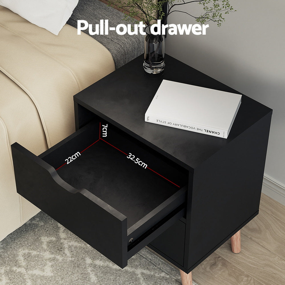 BODEN Black Bedside Table 2 Drawers