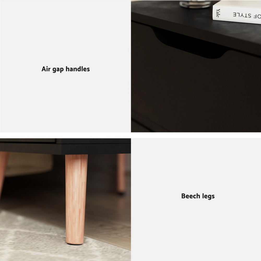 BODEN Black Bedside Table 2 Drawers