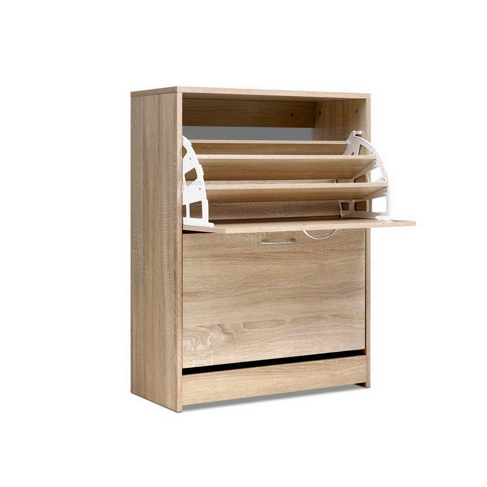 Nina 3-Tier Shoe Rack Cabinet 24 Pairs Oak