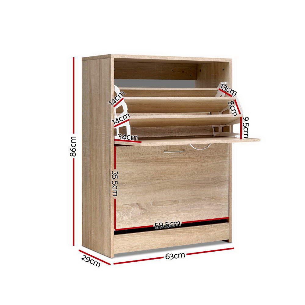 Nina 3-Tier Shoe Rack Cabinet 24 Pairs Oak