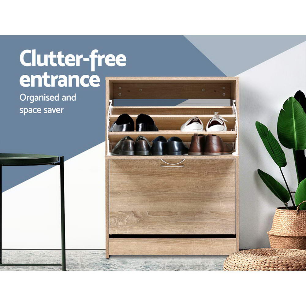 Nina 3-Tier Shoe Rack Cabinet 24 Pairs Oak