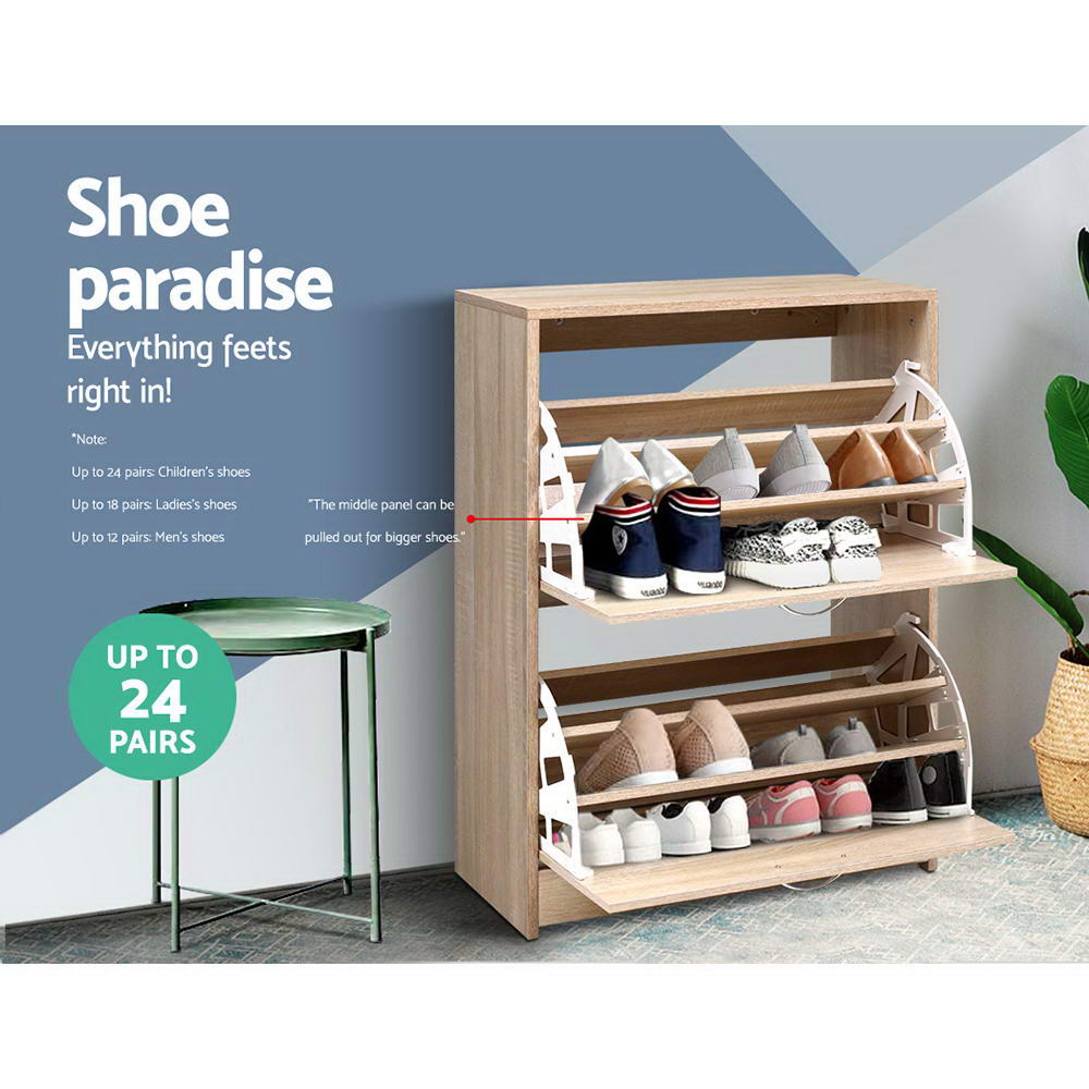 Nina 3-Tier Shoe Rack Cabinet 24 Pairs Oak