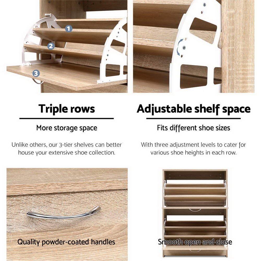 Nina 3-Tier Shoe Rack Cabinet 24 Pairs Oak