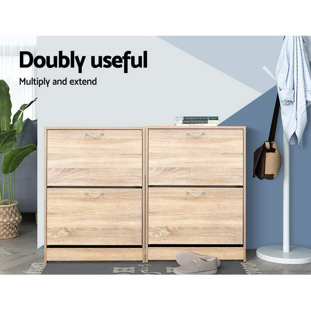 Nina 3-Tier Shoe Rack Cabinet 24 Pairs Oak