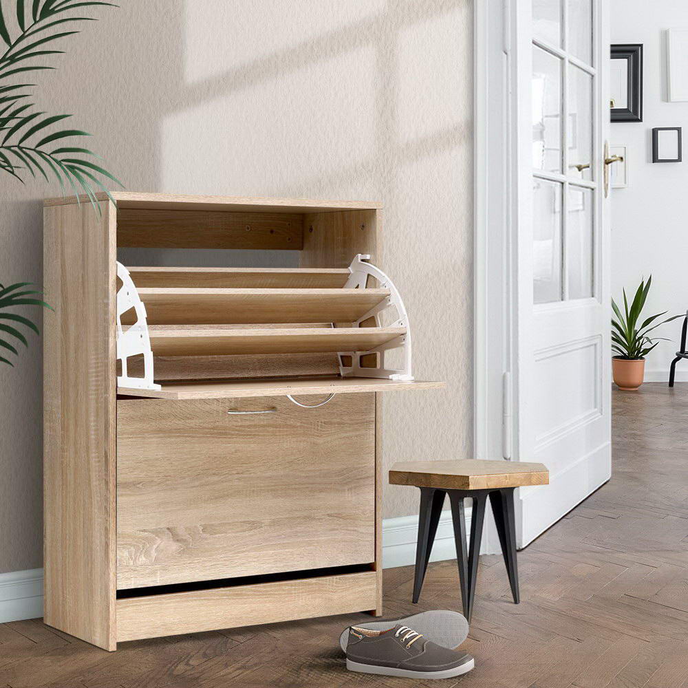 Nina 3-Tier Shoe Rack Cabinet 24 Pairs Oak