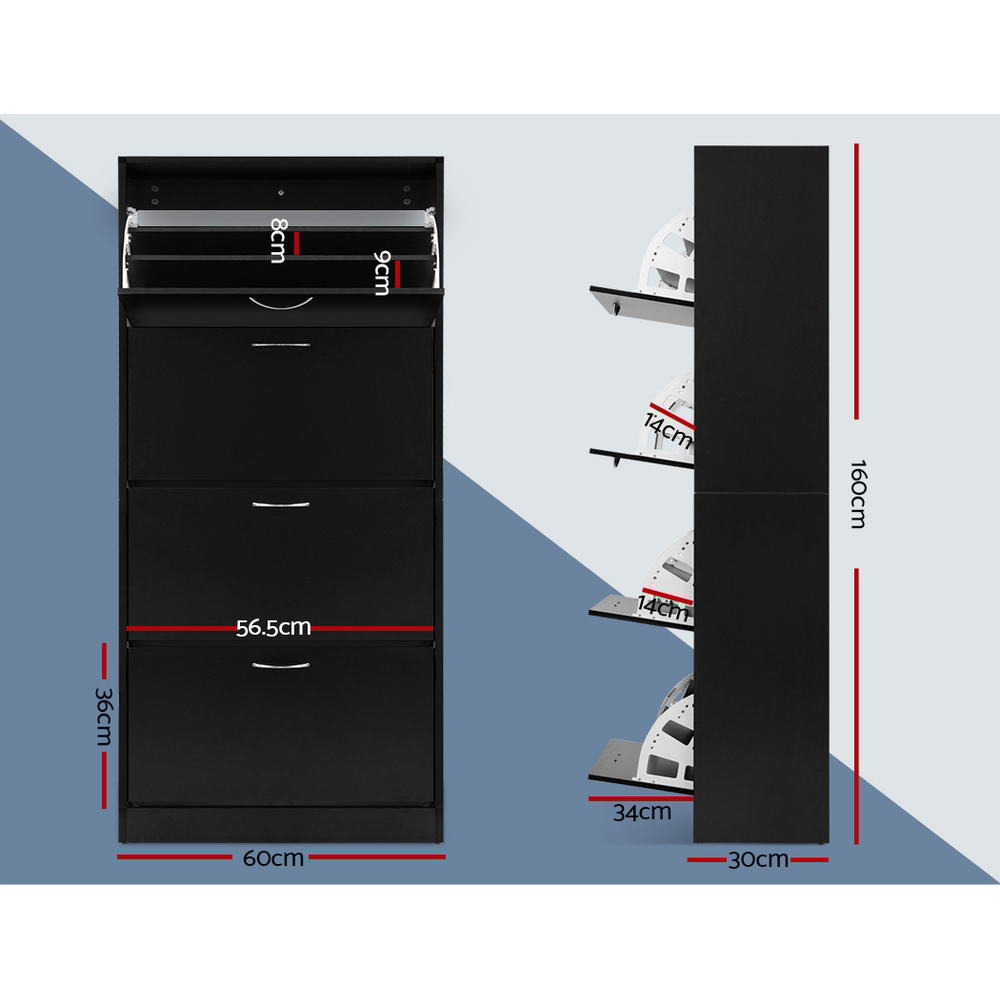 Artiss 60-Pair Shoe Rack Cabinet 4-Door Black