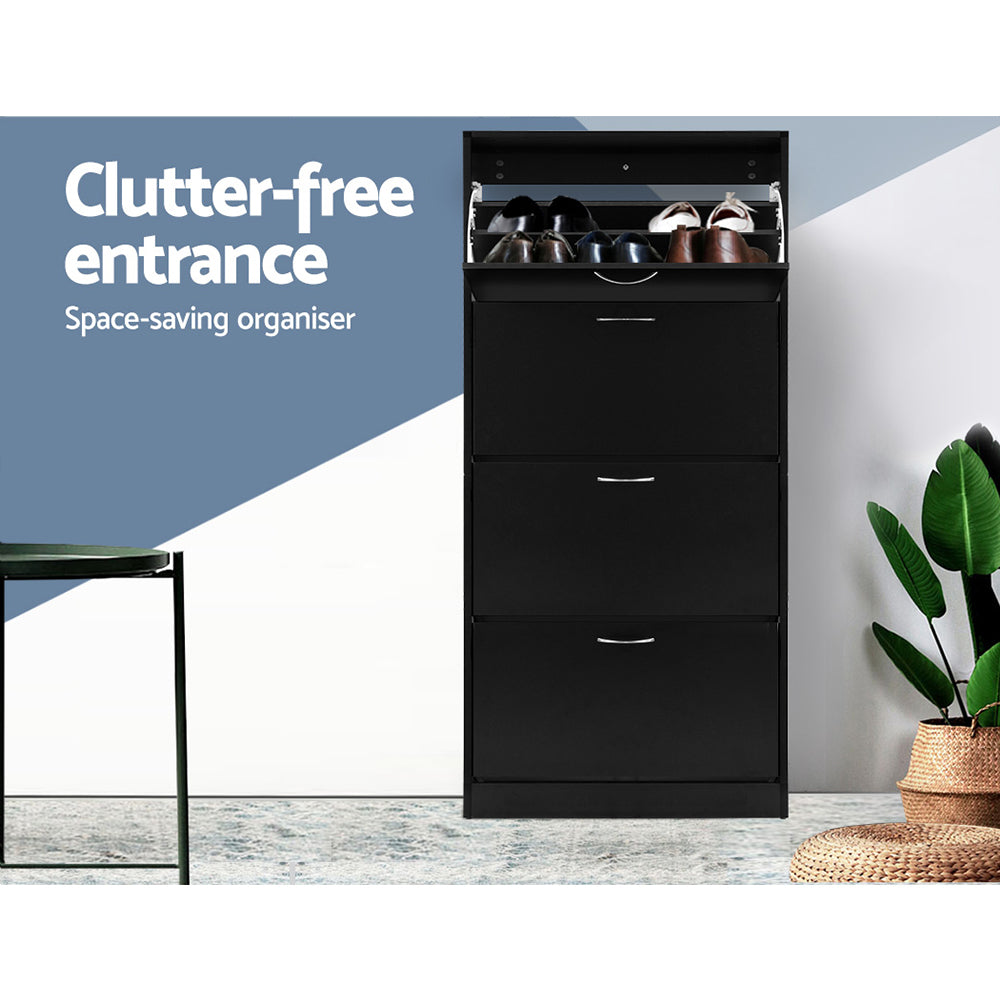 Artiss 60-Pair Shoe Rack Cabinet 4-Door Black