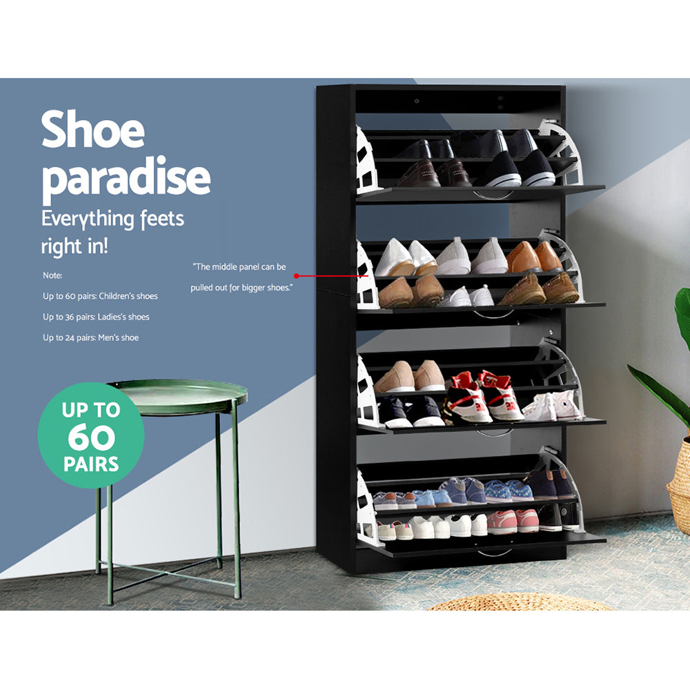 Artiss 60-Pair Shoe Rack Cabinet 4-Door Black