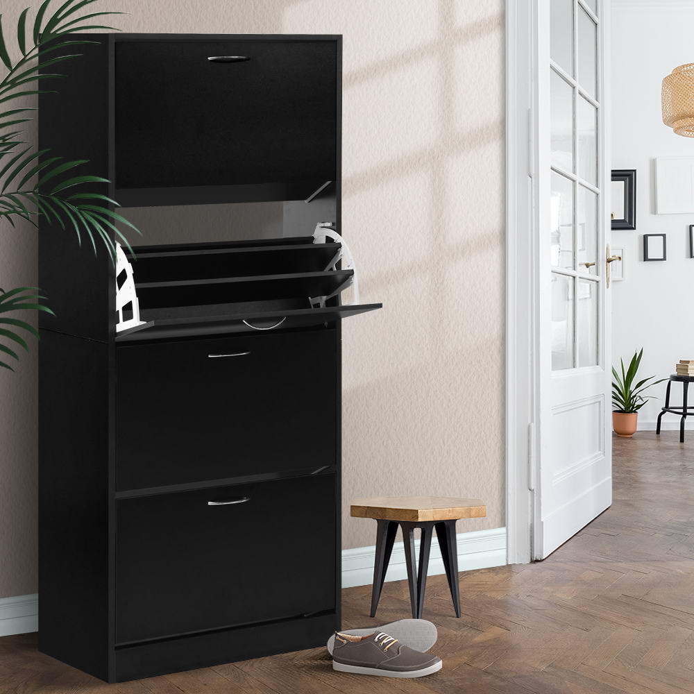 Artiss 60-Pair Shoe Rack Cabinet 4-Door Black