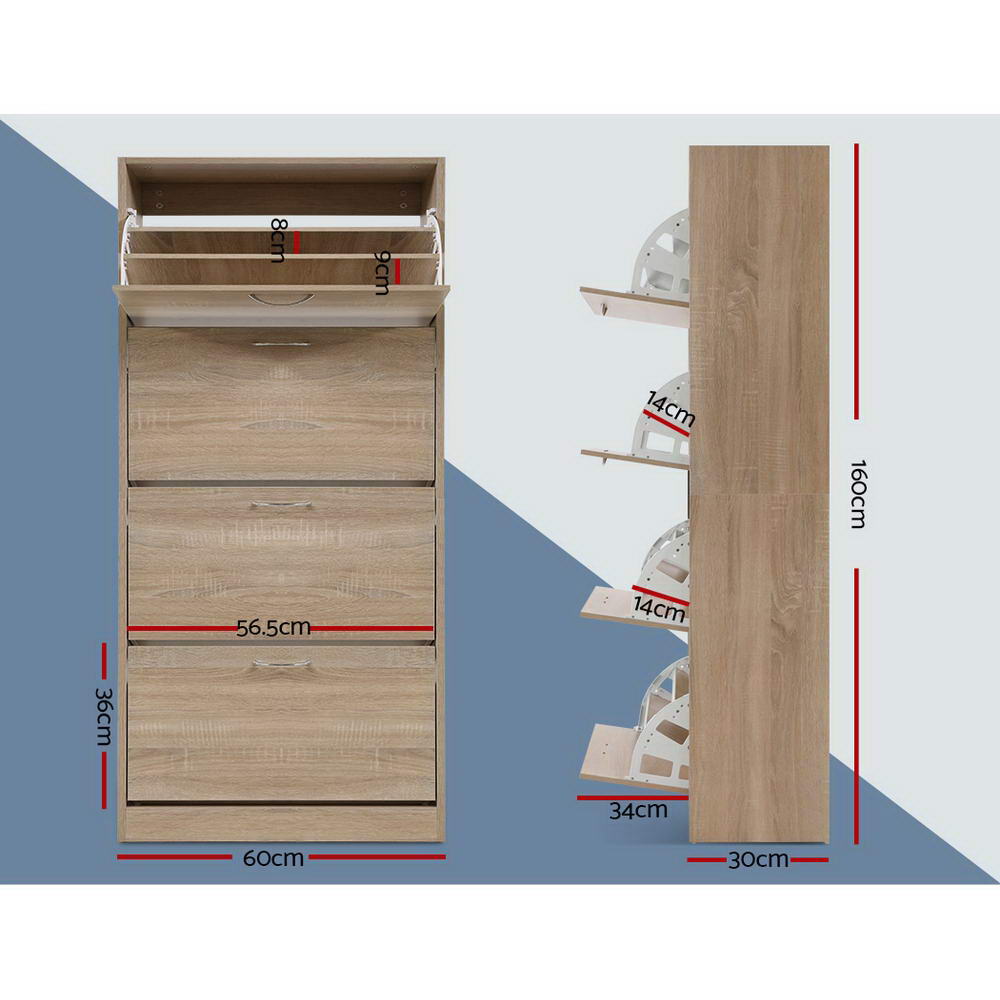 Artiss 60-Pair Shoe Rack Cabinet 4-Door Wood