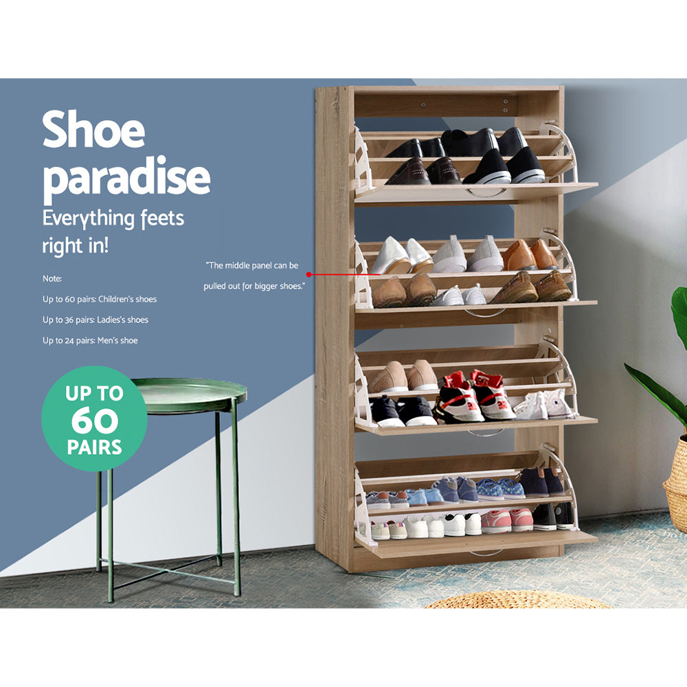 Artiss 60-Pair Shoe Rack Cabinet 4-Door Wood
