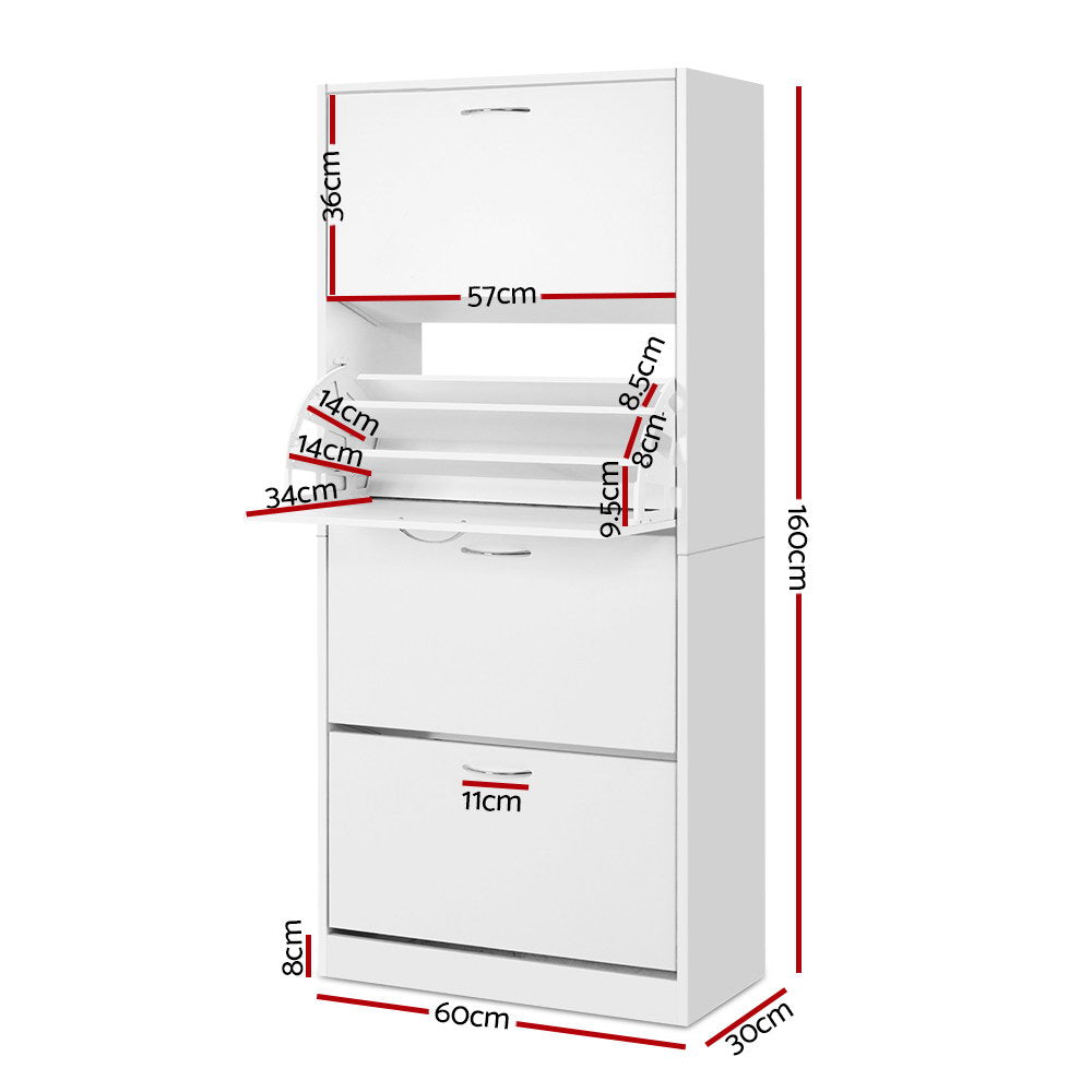 Artiss White Shoe Rack Cabinet 60 Pairs 4-Door