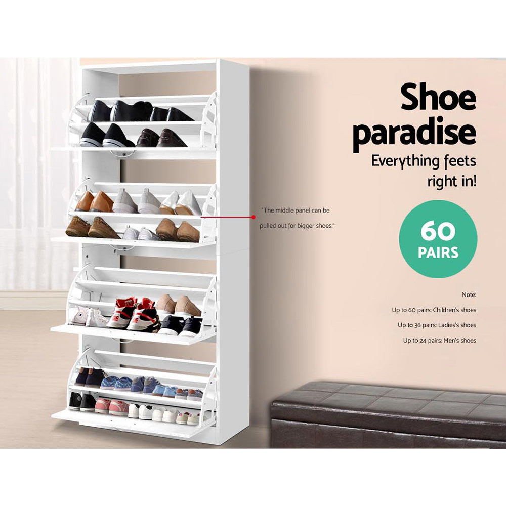Artiss White Shoe Rack Cabinet 60 Pairs 4-Door