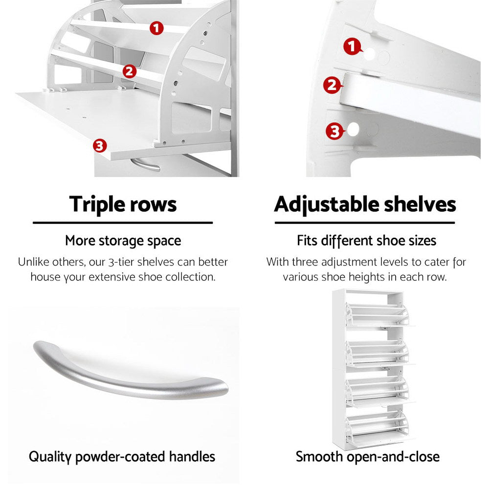 Artiss White Shoe Rack Cabinet 60 Pairs 4-Door