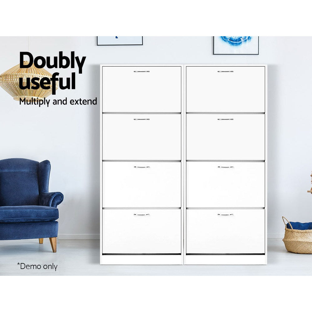 Artiss White Shoe Rack Cabinet 60 Pairs 4-Door