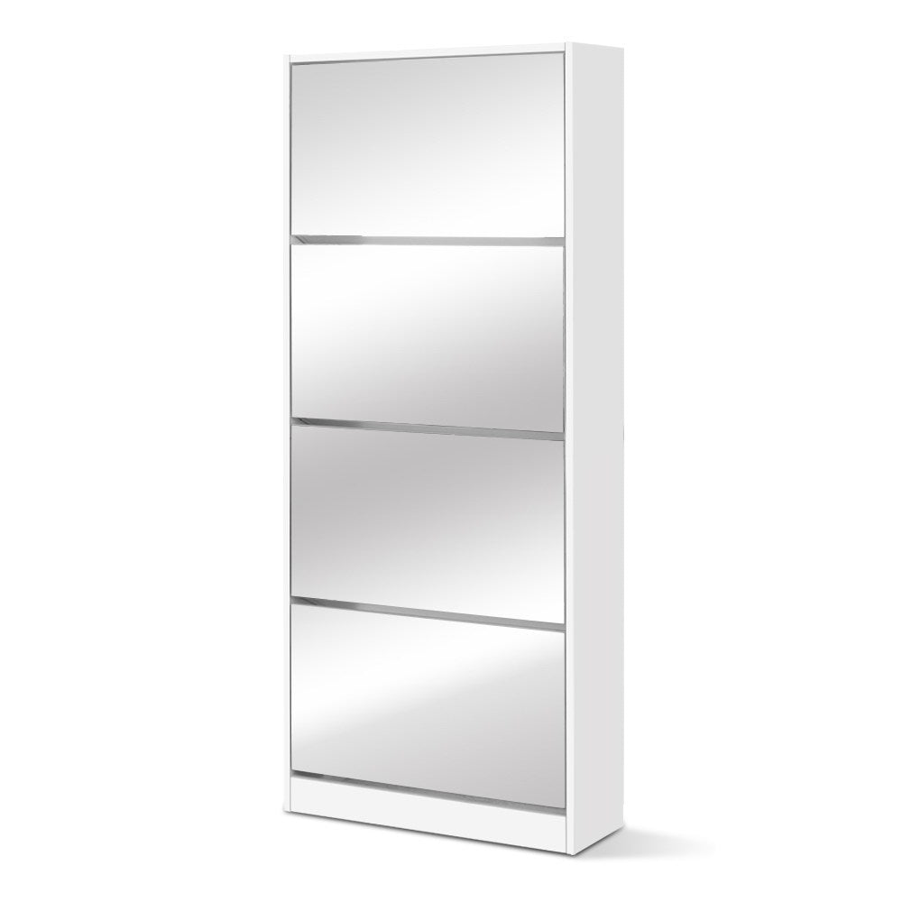 Rira Shoe Rack Cabinet Mirror 60 Pairs White