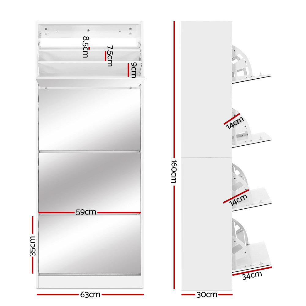 Rira Shoe Rack Cabinet Mirror 60 Pairs White