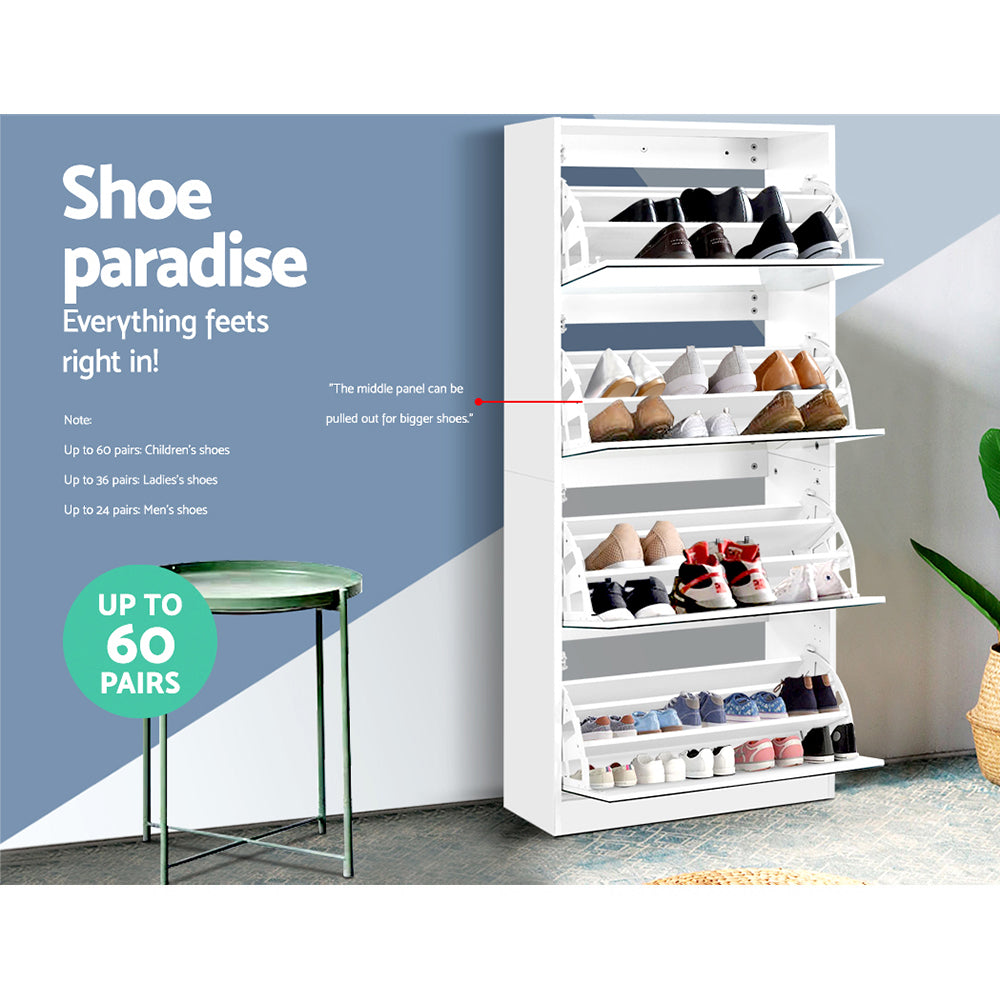 Rira Shoe Rack Cabinet Mirror 60 Pairs White