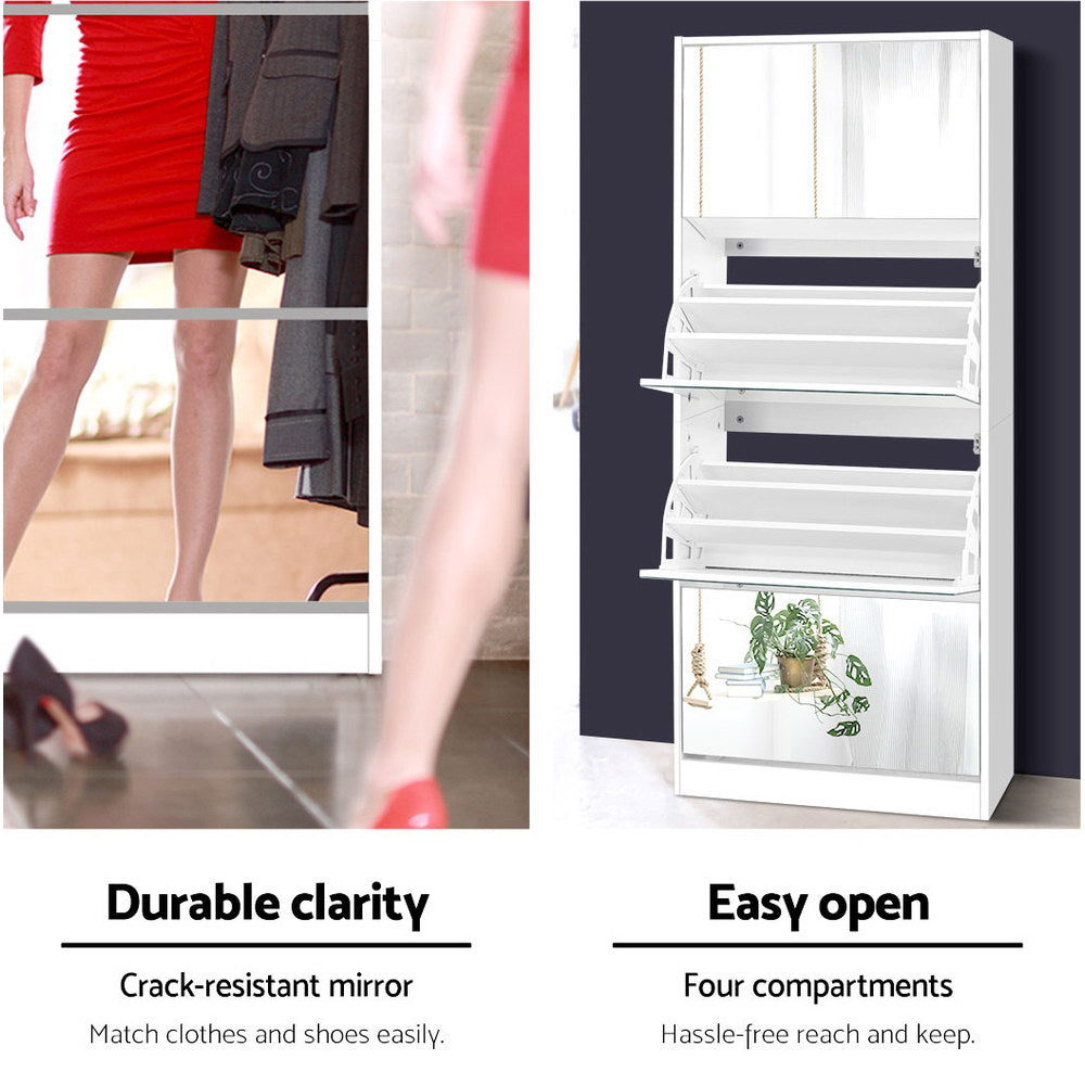 Rira Shoe Rack Cabinet Mirror 60 Pairs White