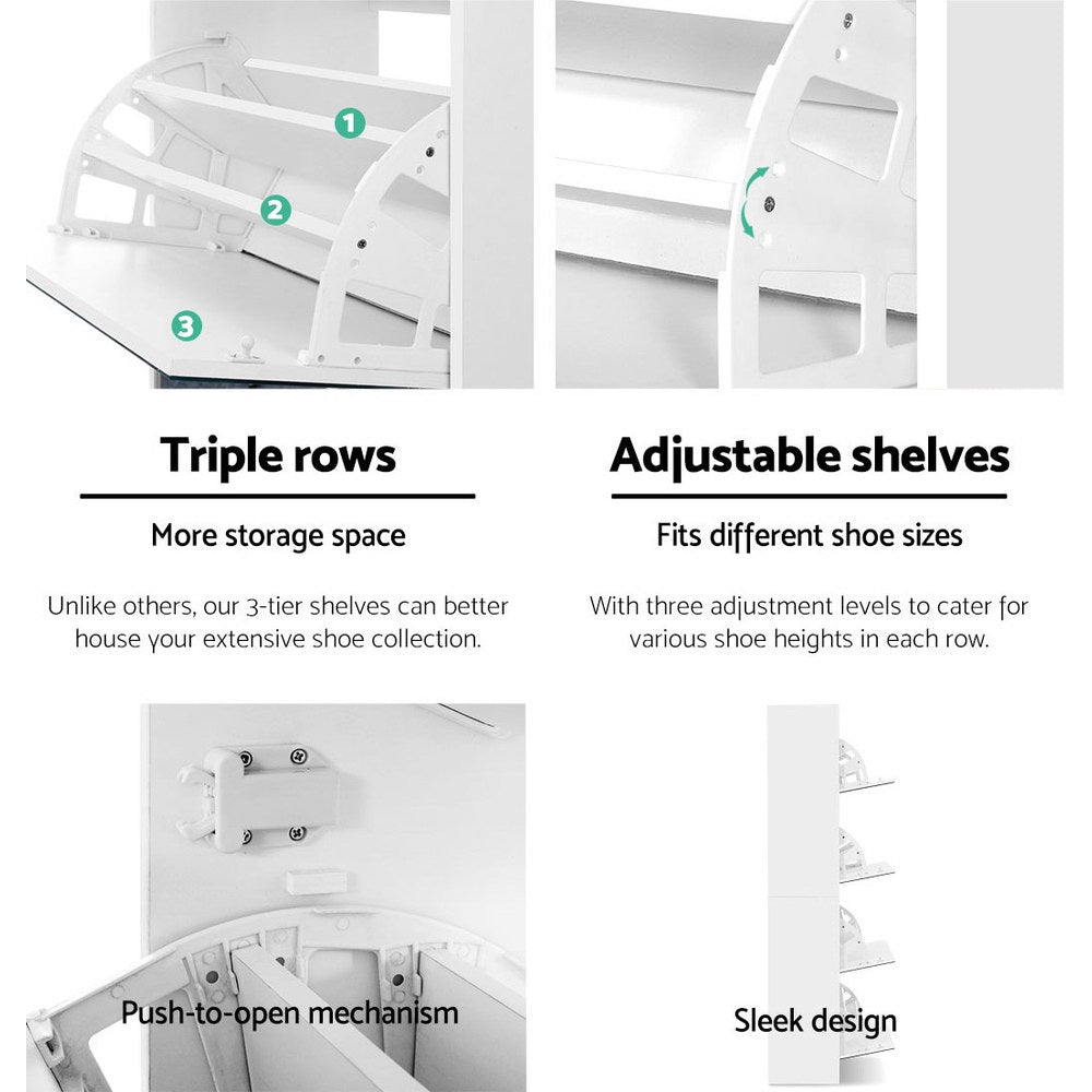 Rira Shoe Rack Cabinet Mirror 60 Pairs White
