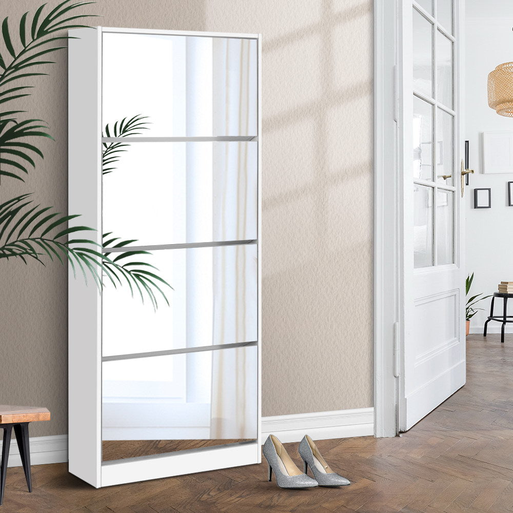 Rira Shoe Rack Cabinet Mirror 60 Pairs White