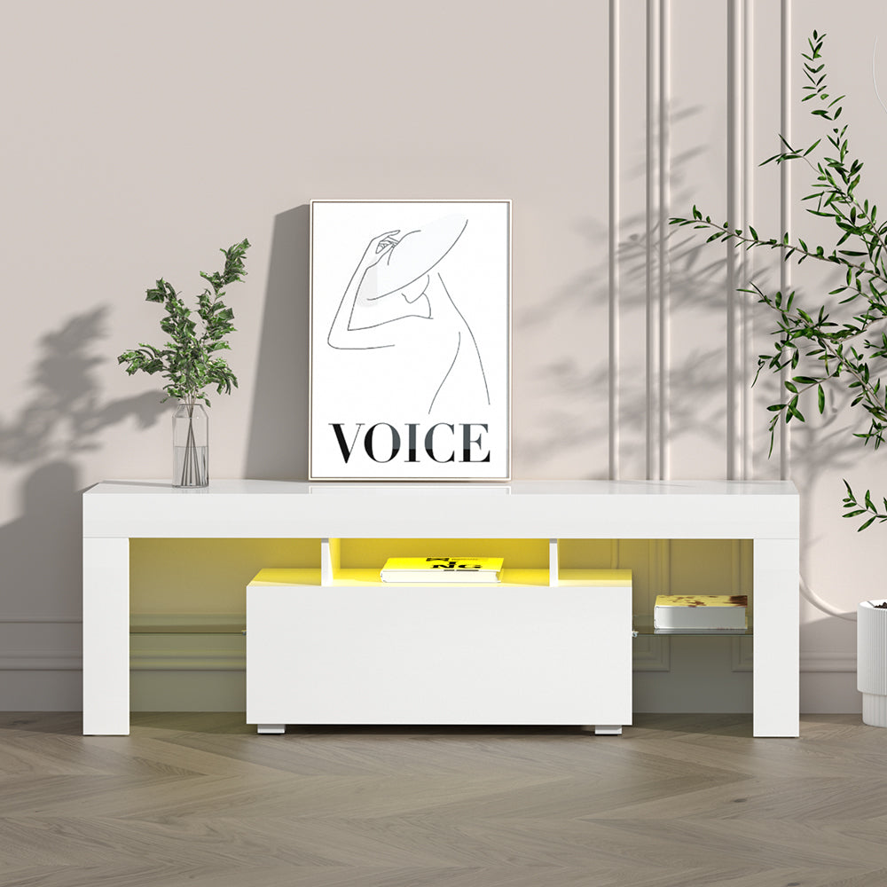 Elo Entertainment Unit TV Cabinet with LED Lighting 130cm White