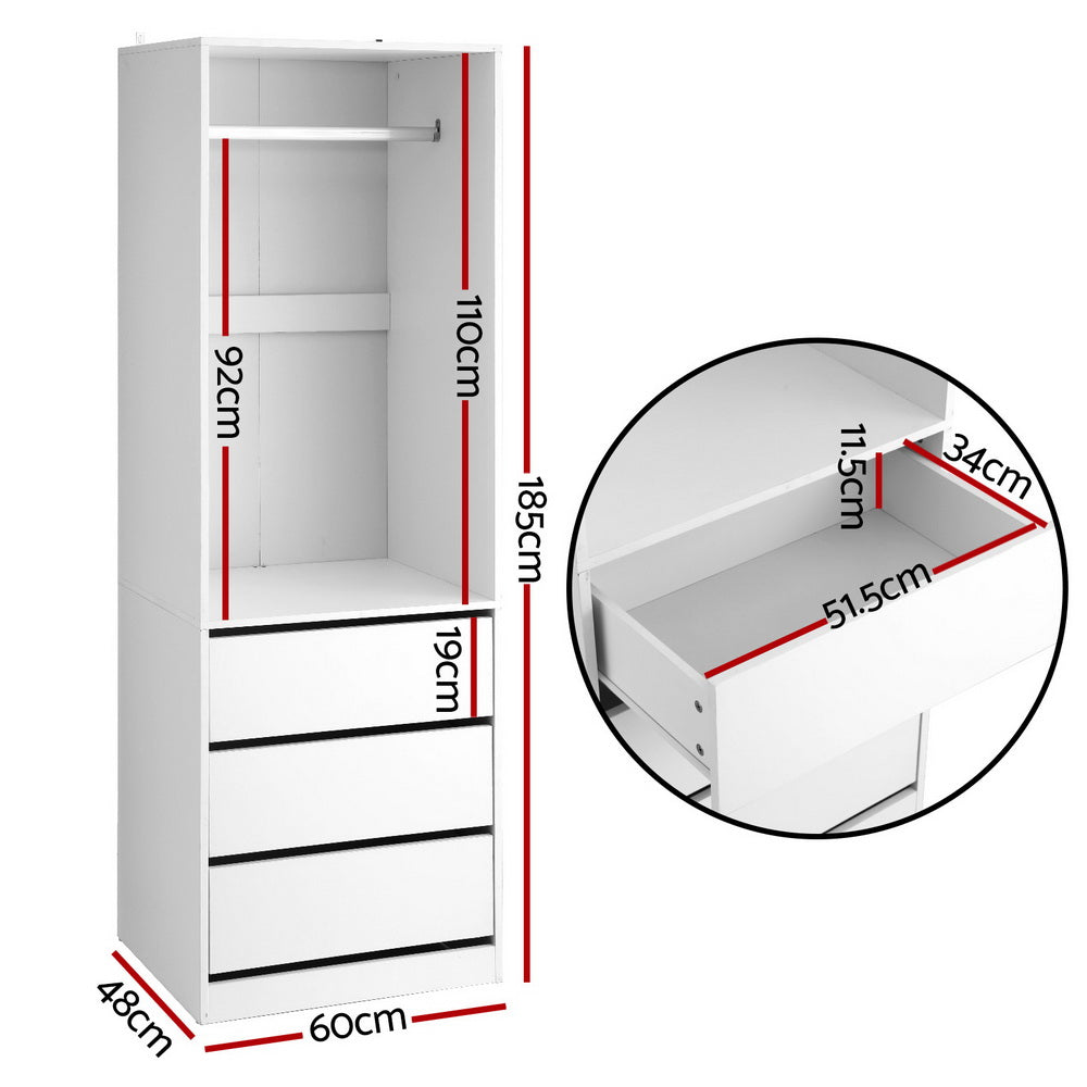 Artiss White Wardrobe Closet Storage Organiser 3-Drawer