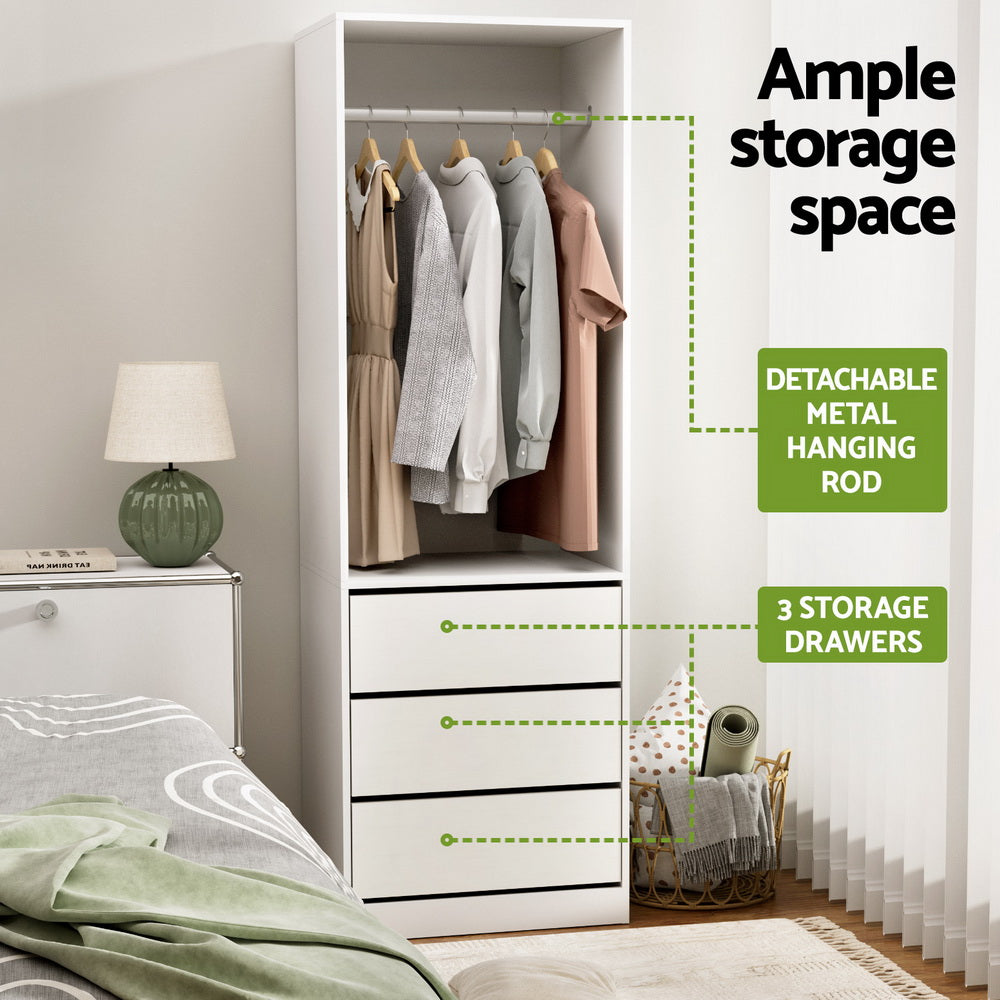 Artiss White Wardrobe Closet Storage Organiser 3-Drawer