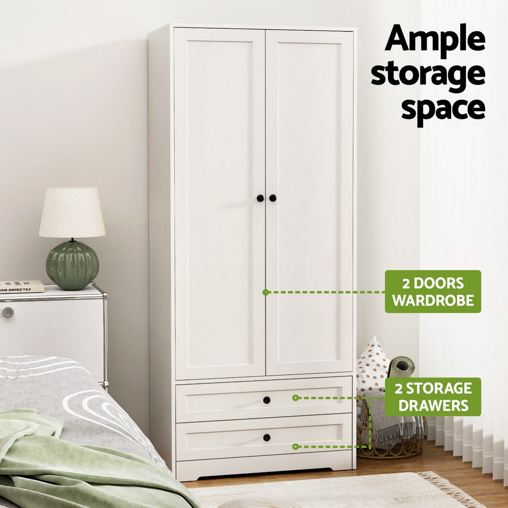Artiss White Wardrobe Closet Organiser 2 Doors 2 Drawers