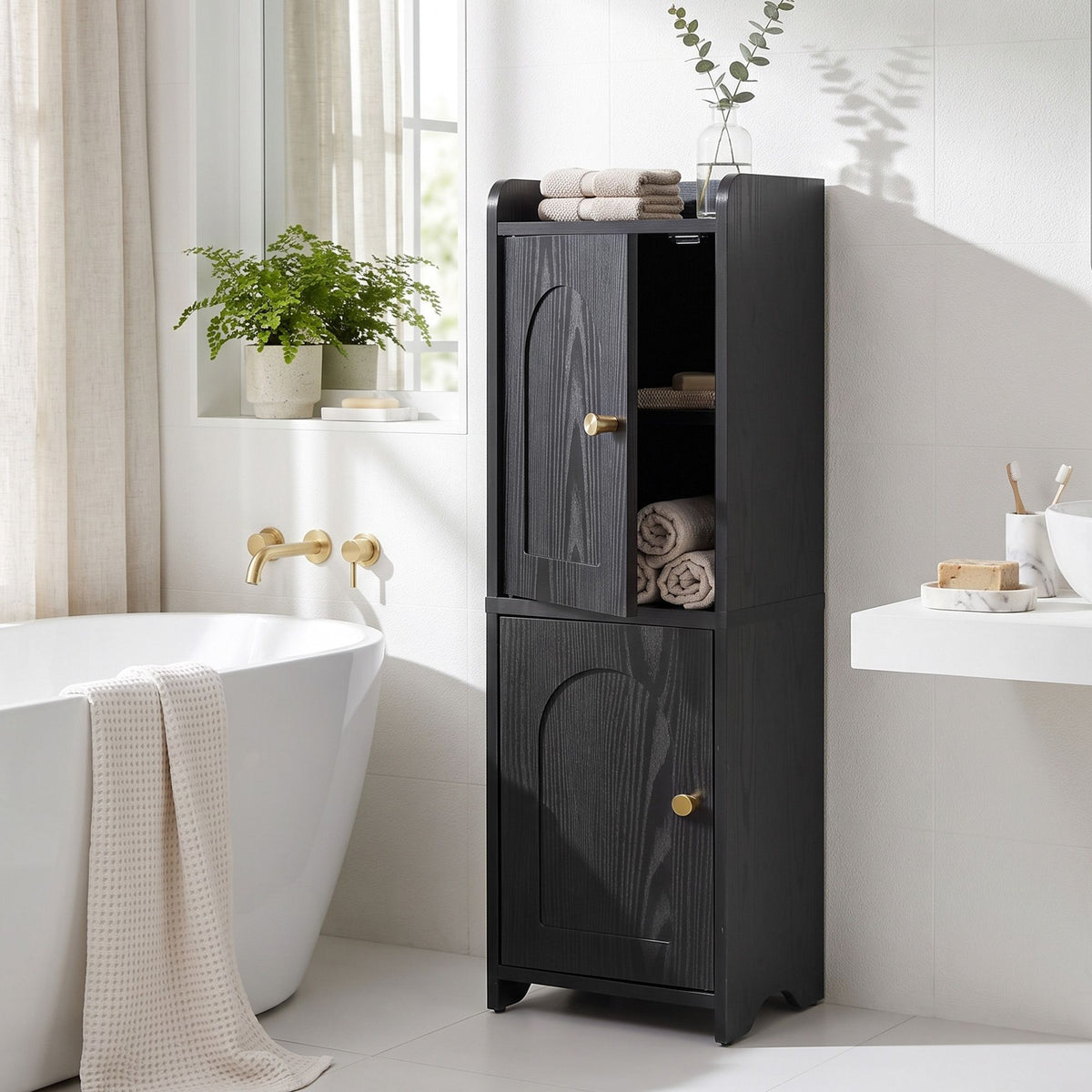 Artiss Bathroom Storage Cabinet Freestanding Narrow Floor Shelf Black