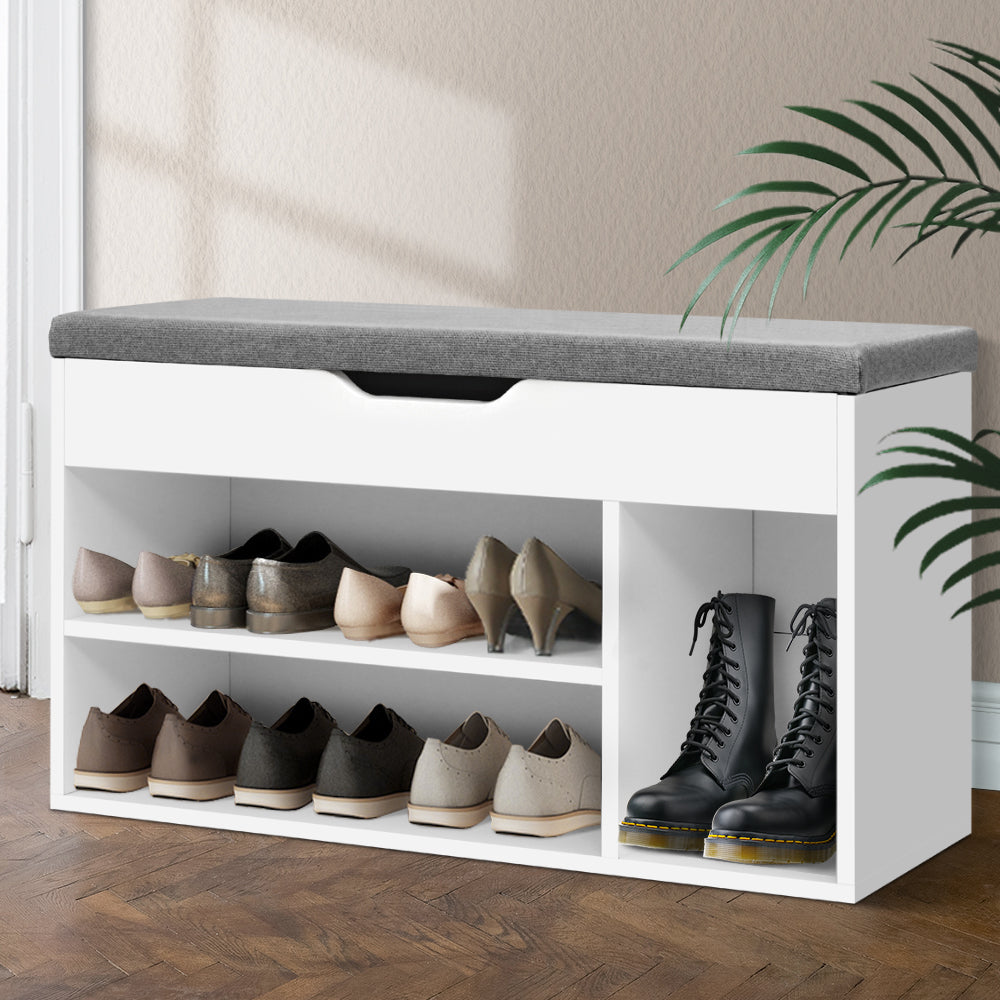 Allen Shoe Cabinet Bench, Stores 9 Pairs, White