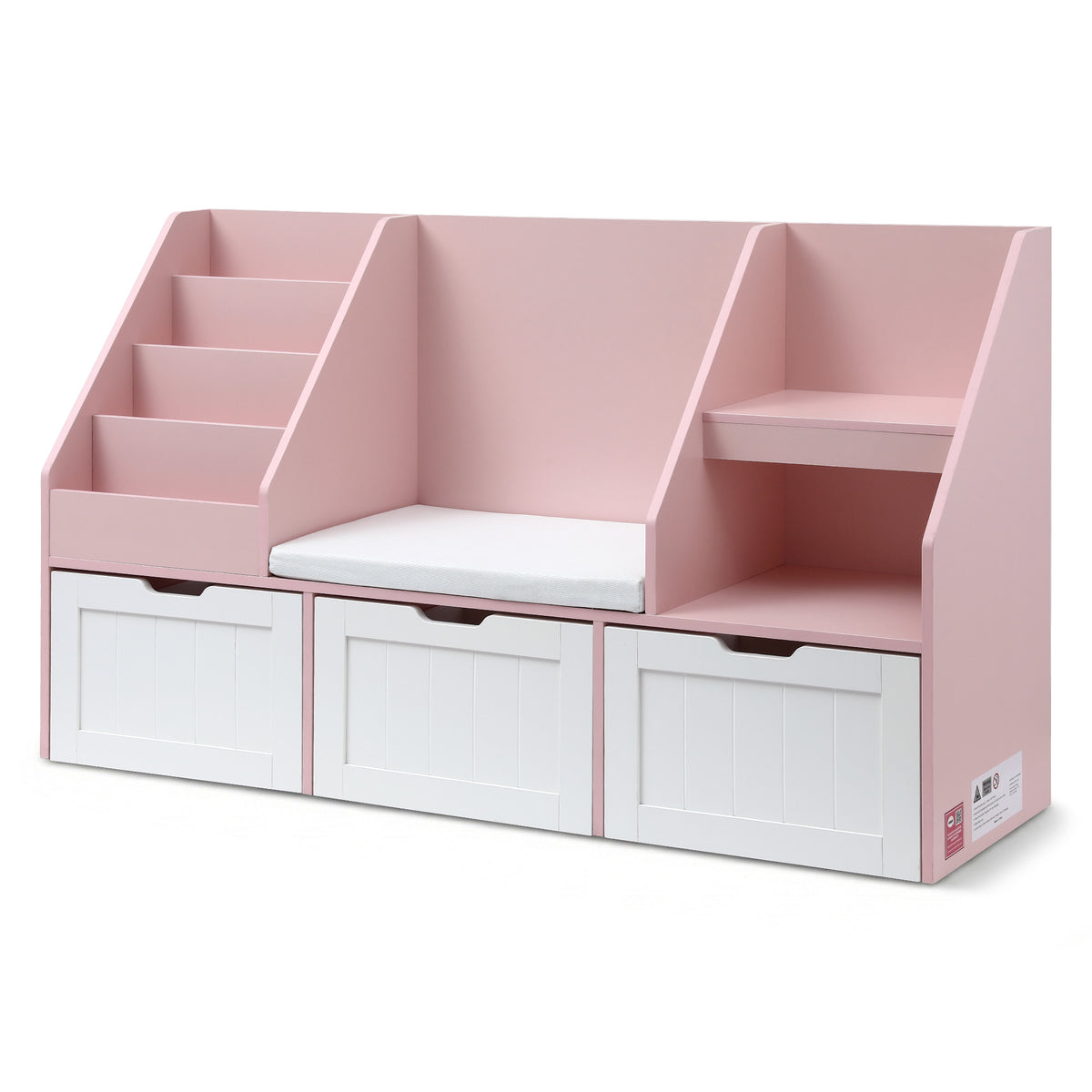 Keezi Kids Bookshelf with Drawers and Reading Bench 140cm Pink