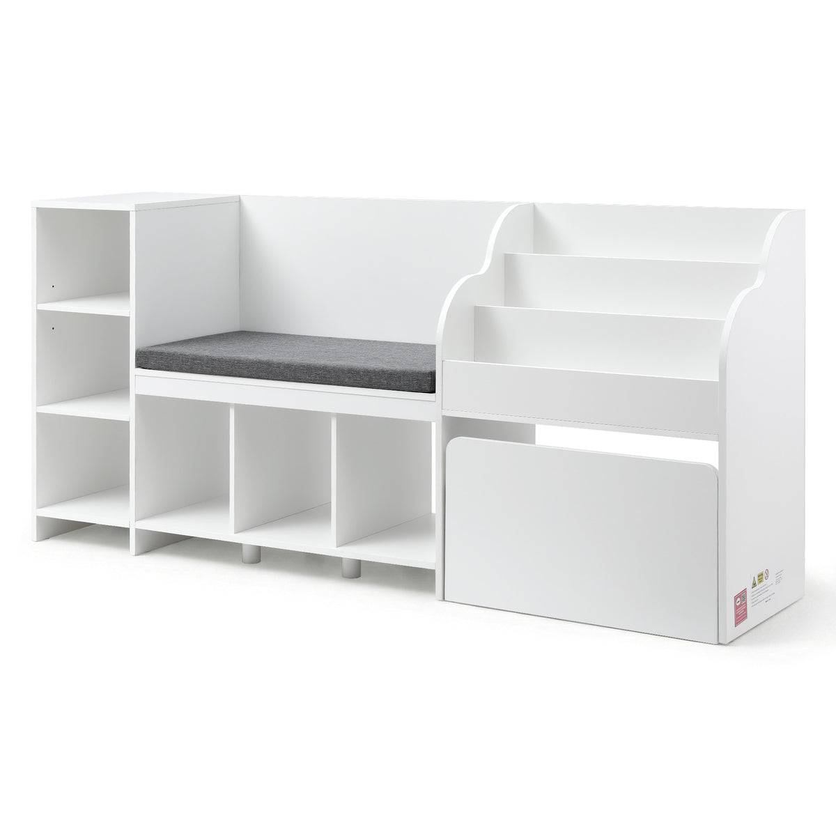 Keezi Kids Storage Unit with Bench Seat and Bookshelf 170cm White
