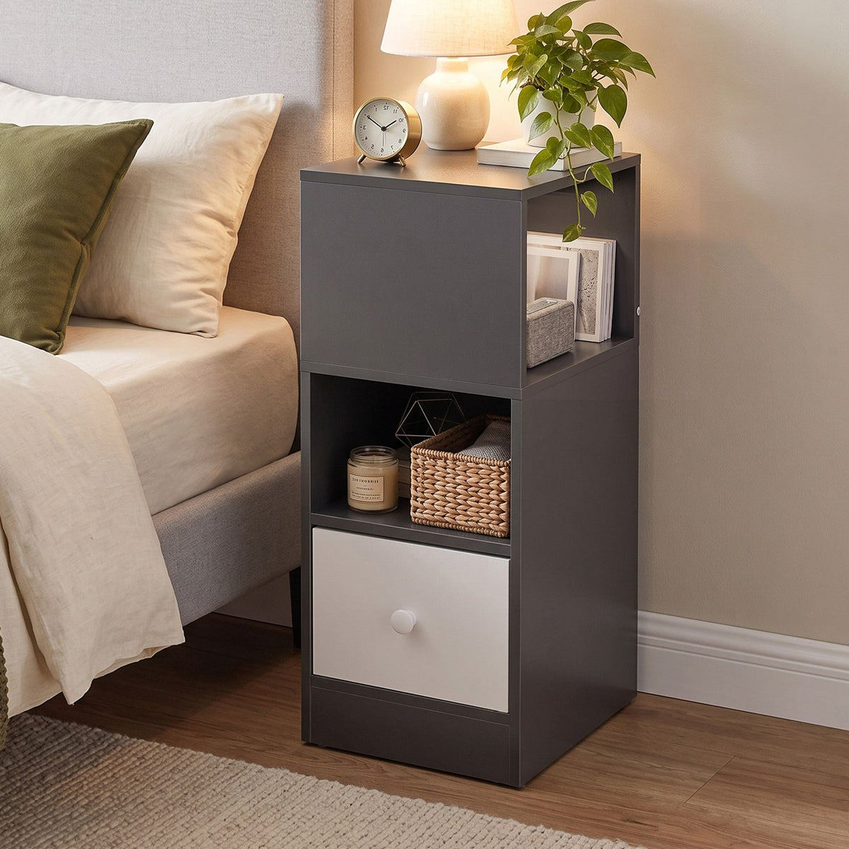 Artiss Narrow Bedside Table Grey Side Cabinet with 1 Drawer