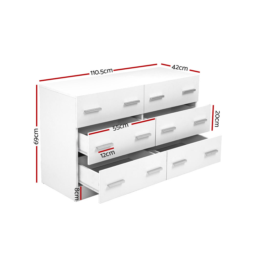 VEDA 6-Drawer Lowboy White Chest