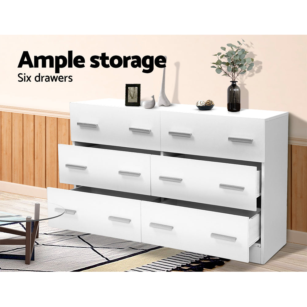 VEDA 6-Drawer Lowboy White Chest